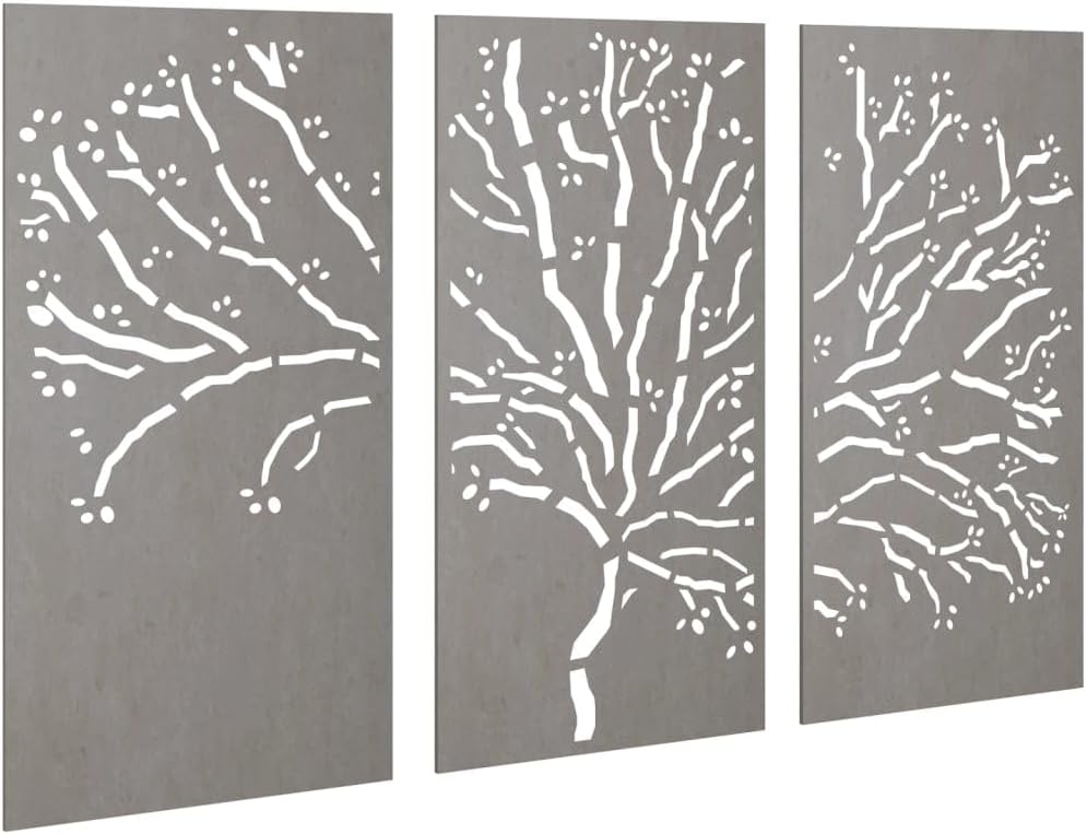 vidaXL Garten Wanddeko 3-TLG., Gartendeko mit Baum-Design, Wandbild Wandschmuck Wetterfest, Wandkunst Dekoration Wanddekoration, Cortenstahl