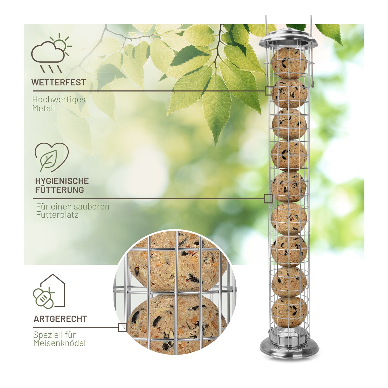 wildtier liebe Meisenknödelhalter 52cm, Silber