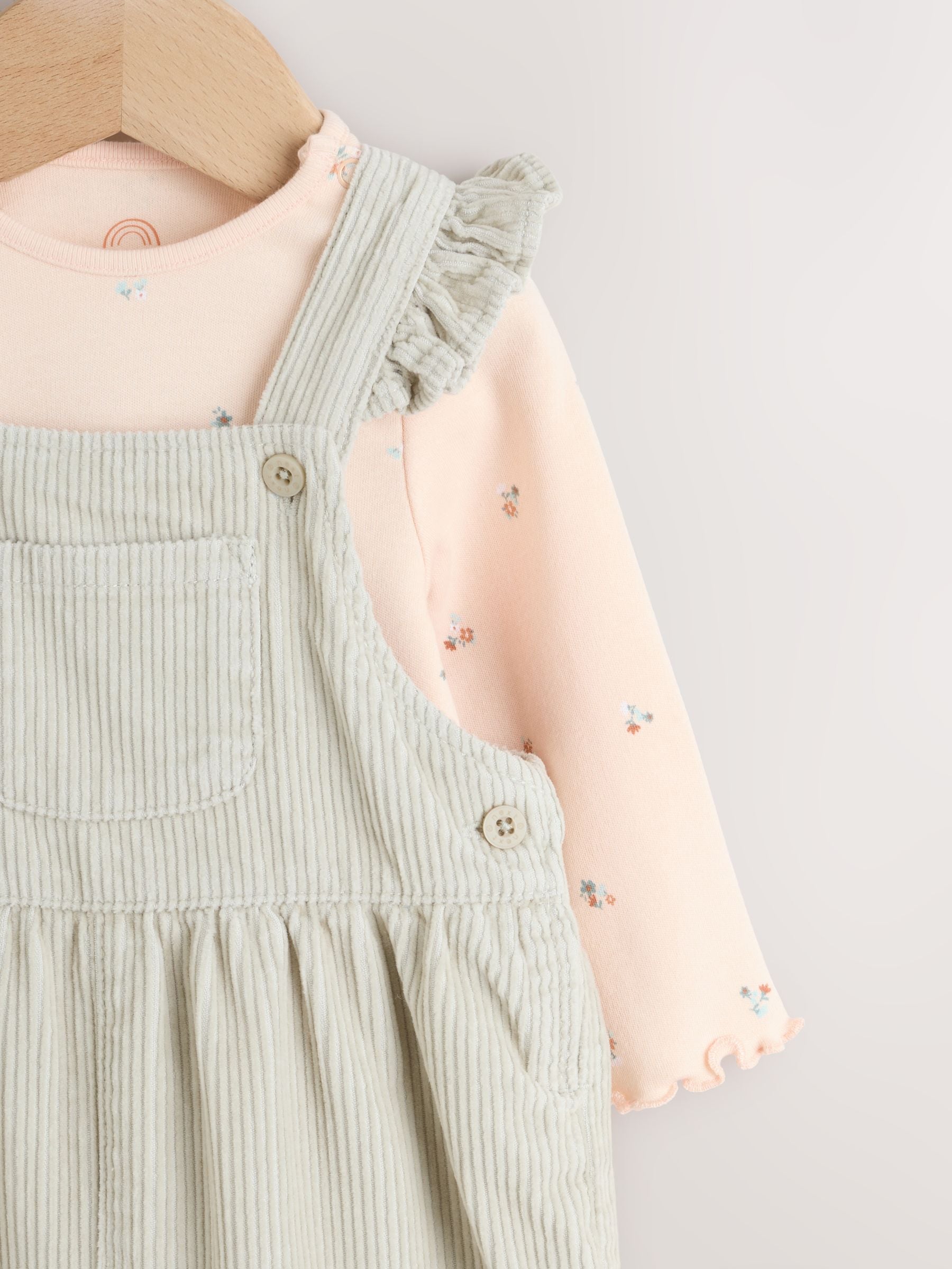 Grijs-groen - Baby Print Bodysuit met Lange mouwen en Corduroy bretelbroeken Set 2 Pieces (0mnd -2jr)