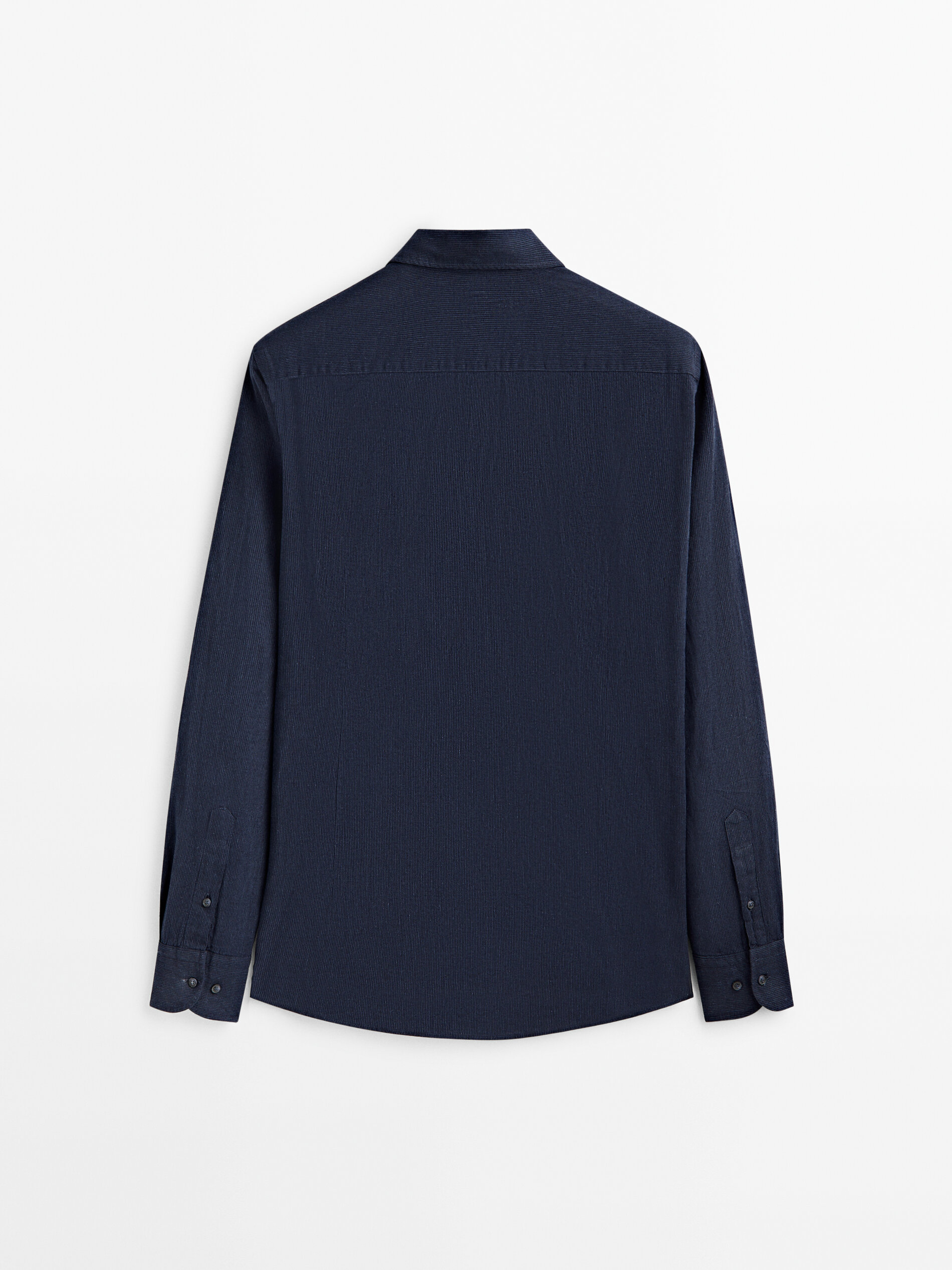 Camisa listrada de corte justo em linho e algodão - AZUL MARINHO