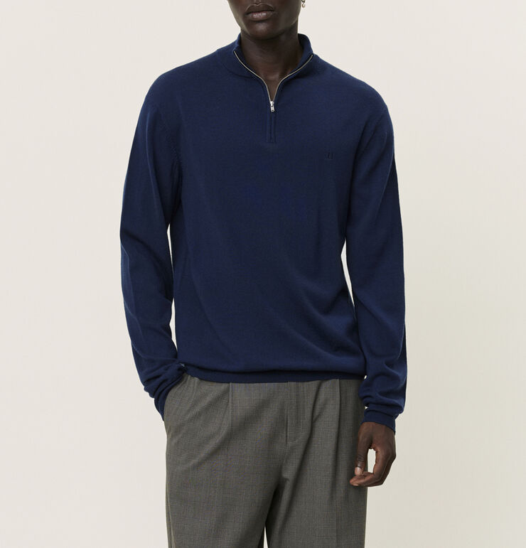 Les Deux Greyson Half-Zip Merino Knit Navy