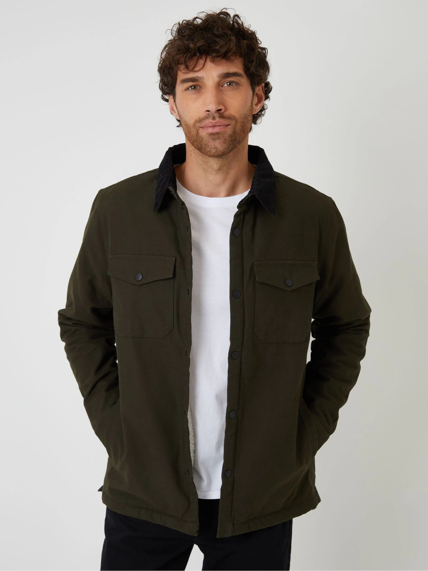 Groen - Threadbare shacket gevoerd met borg
