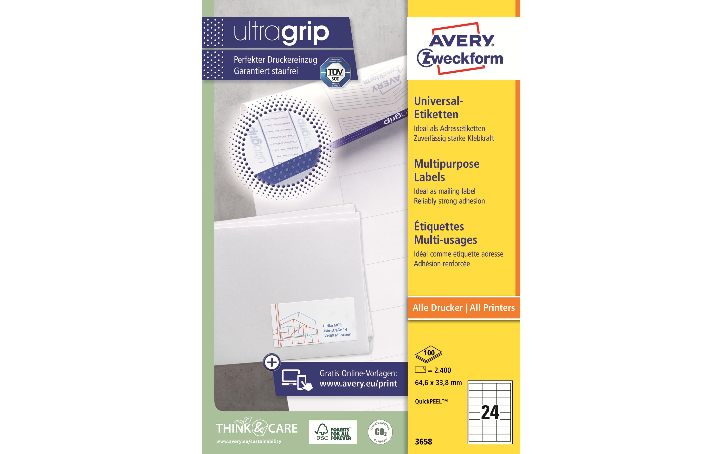Universal-Etiketten 3658 64.6 x 33.8 mm, 100 BlattWeisse Aufkleber, permanent haftend