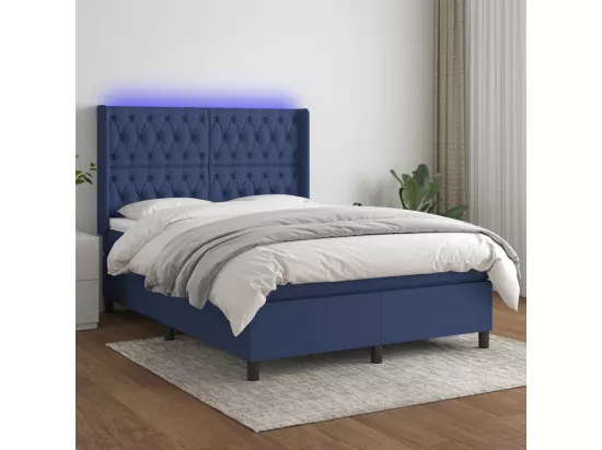 Sommier tapissier avec matelas et LED Bleu 140x190 cm Tissu