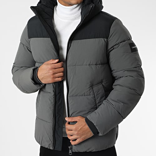 Doudoune Capuche Crinkle Nylon Color 0337 Gris Noir