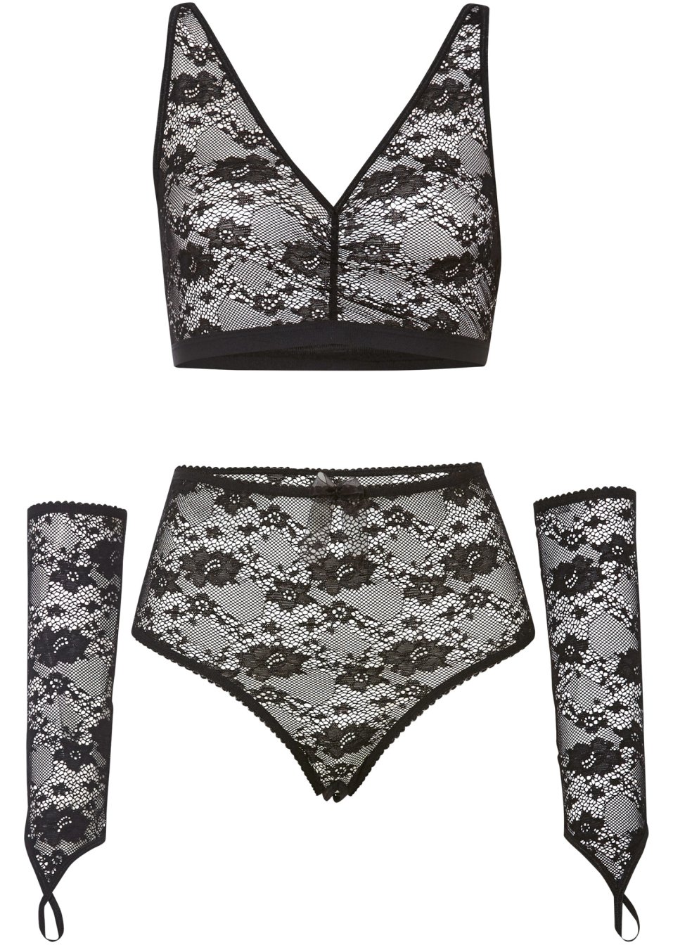 Brassière et maxi string ouvert avec guêtres (Ens. 3 pces.)
