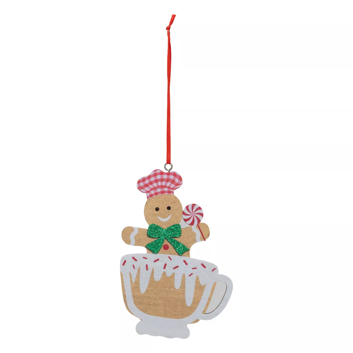 Suspension de Noël en bois (H12 cm) Bonhomme cuisinier et tasse
