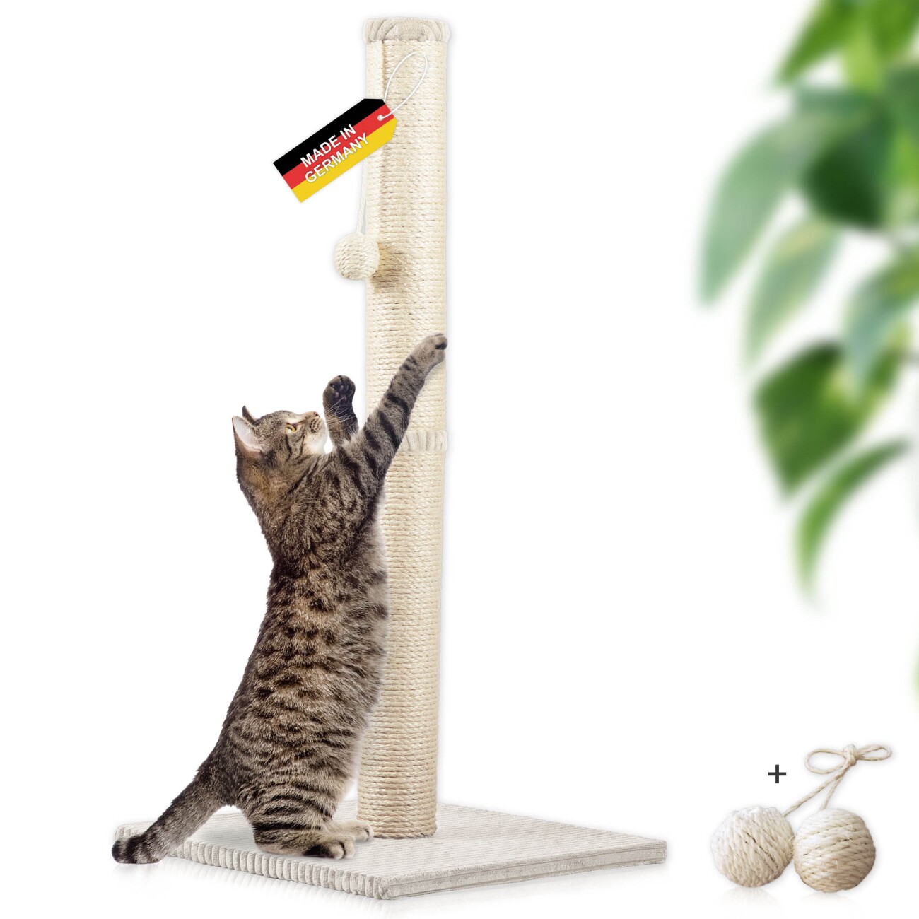 Rohrschneider ® Kratzbaum L, mit Katzenspielzeug, Bodenplatte mit Cordbezug