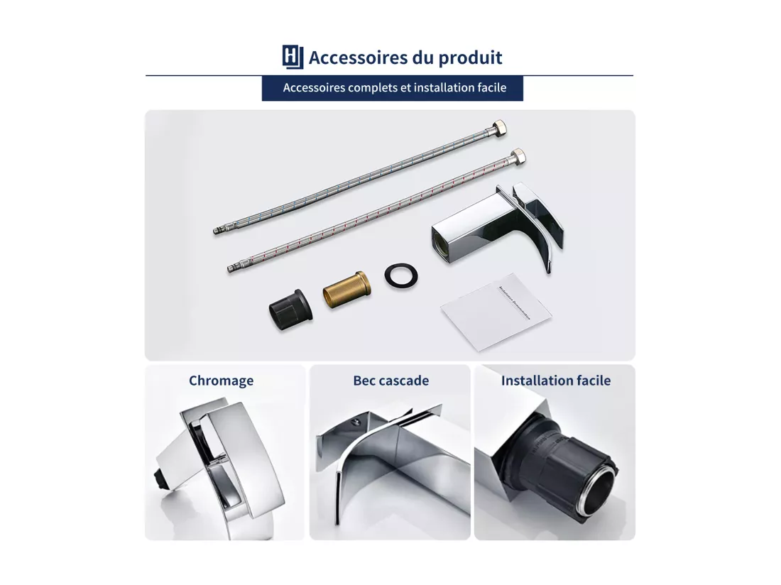 Robinet Salle de Bain Cascade Mitigeur de Lavabo en Laiton Robinet à Deux Voies Chromé