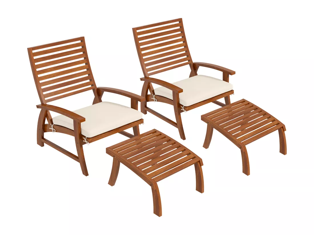 Ensemble de 2 fauteuils relax de jardin avec repose-pied coussins assise