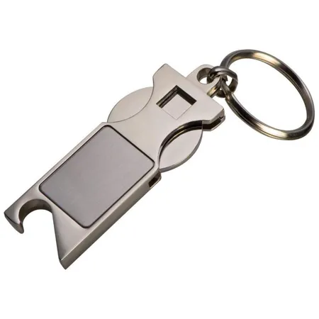 Macma Schlüsselanhänger mit Einkaufswagenchip und Flaschenöffner aus Metall
