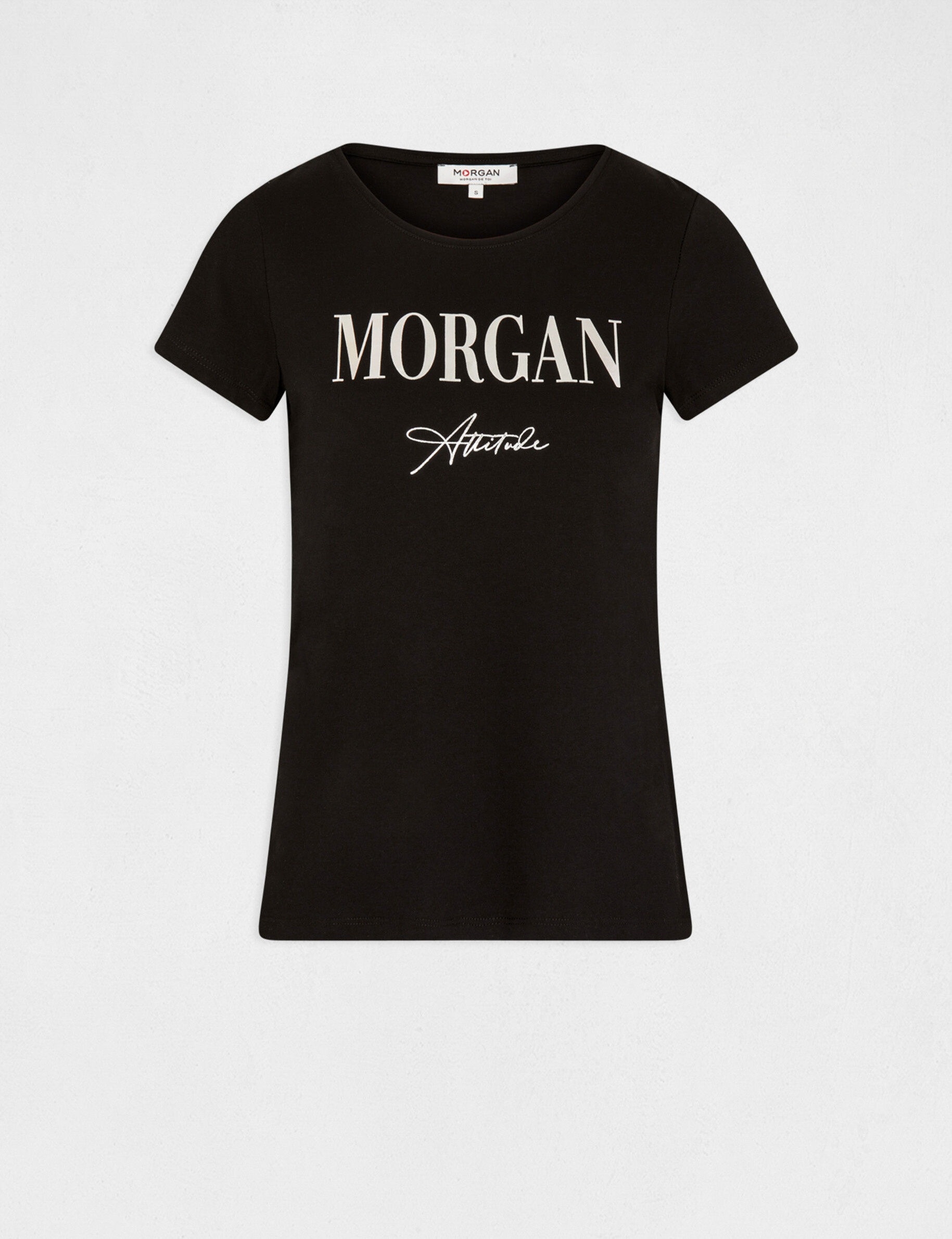 T-shirt manches courtes à inscription noir femme - noir