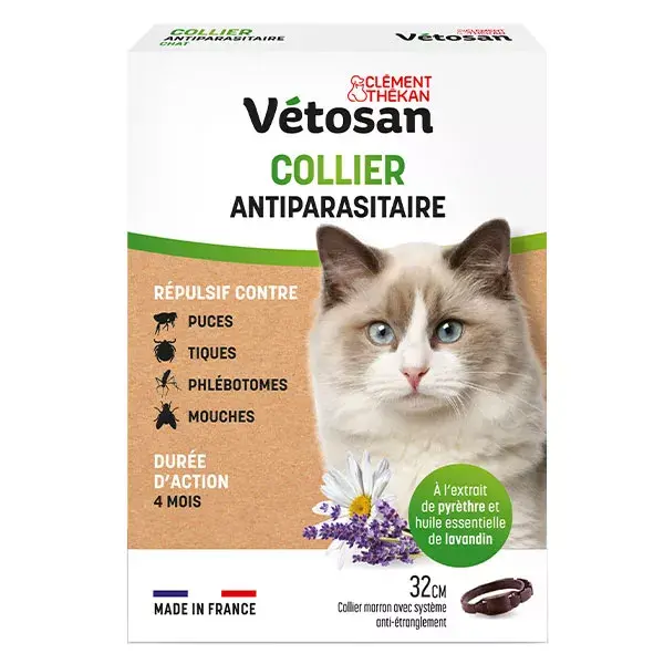 Coleira antipulgas e carrapatos à base de plantas Clement Thekan para gatos