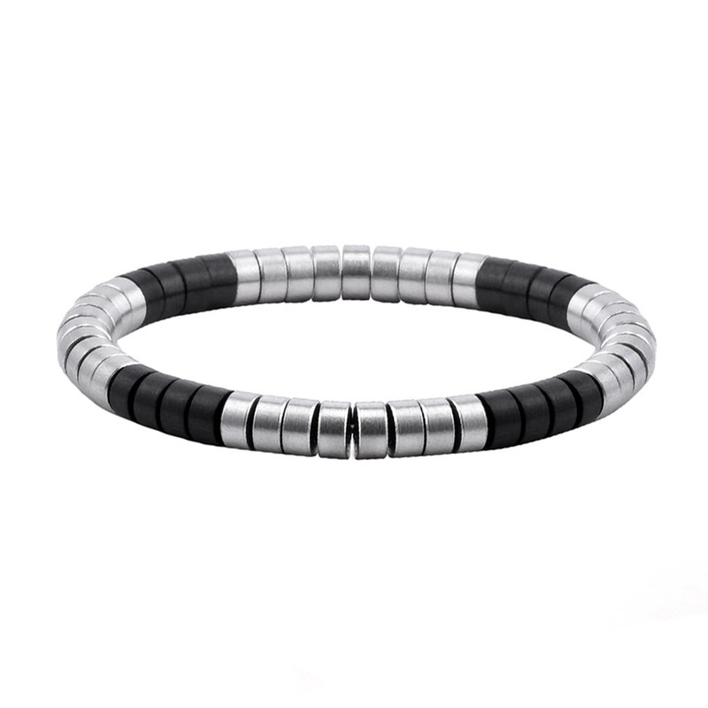 Bracelet Heishi Métal Série Acier Et Noir Mat-XS-14cm