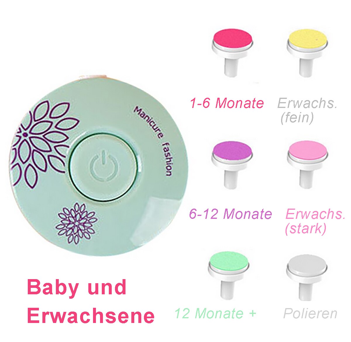 TPFBeauty Baby Nageltrimmer Elektrisch mit 6 Schleifköpfen, Rosa