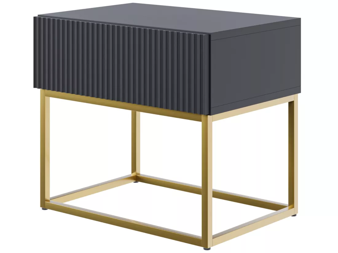 Table de chevet - 50 cm - noir avec pieds dorés - VELDIO