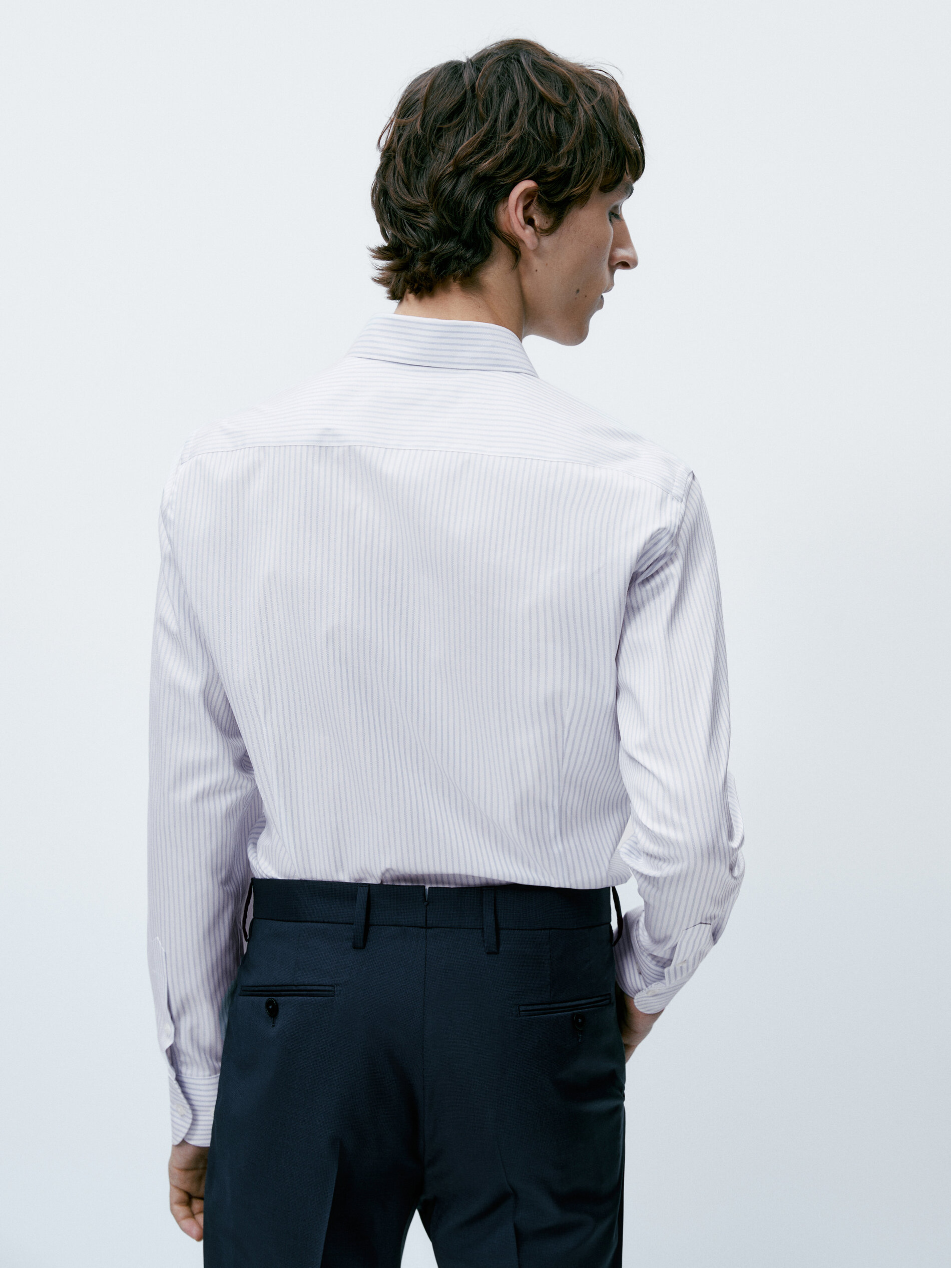 Camisa raias easy iron slim fit - CELESTE