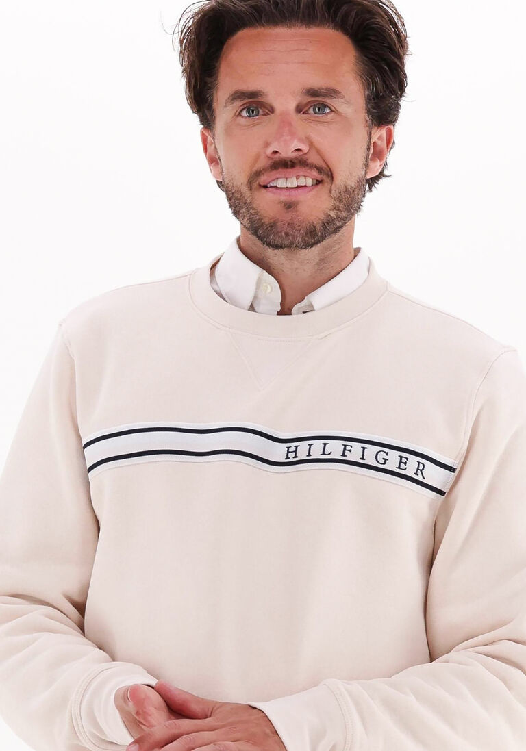 TOMMY HILFIGER creme tommy hilfiger sweater taped hilfiger crewneck