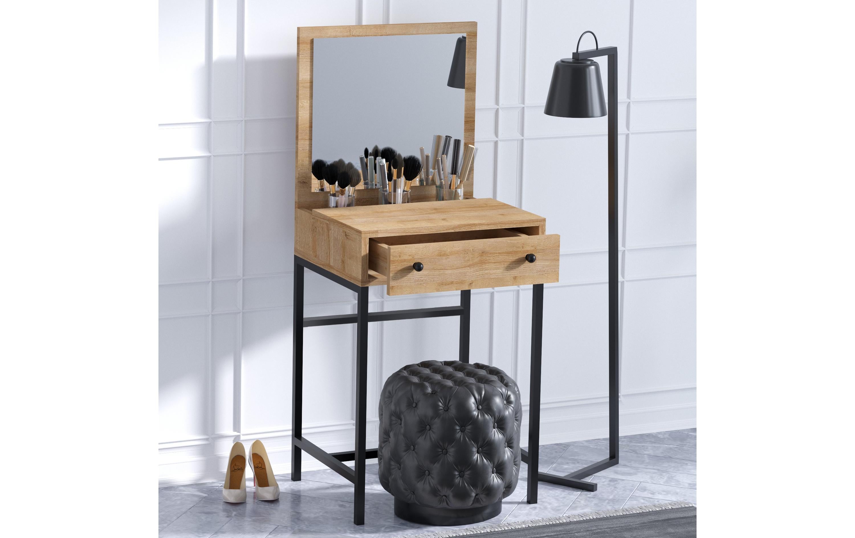 Schminktisch Mary 50 x 128 x 50 cm, Braun/Schwarz<br>Kosmetiktisch