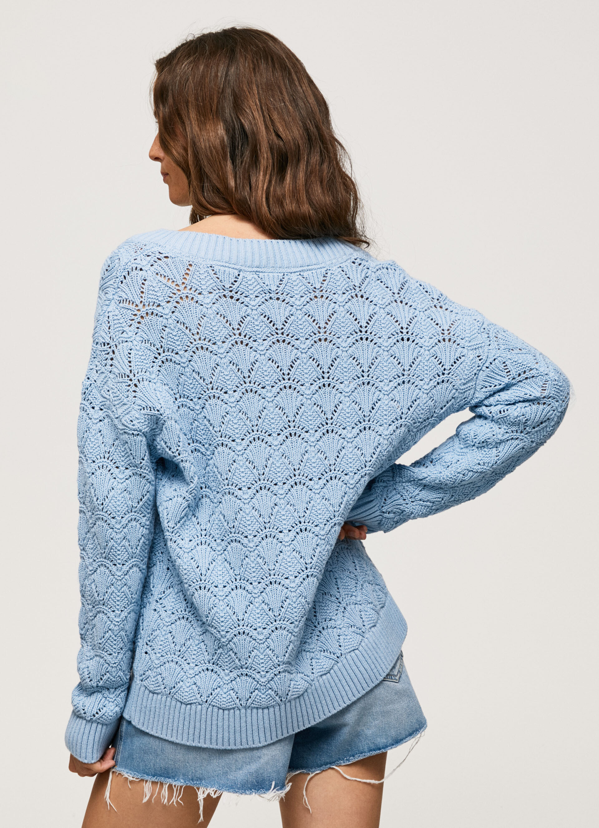 Camisa vazada, modelagem relaxada - Azul-marinho