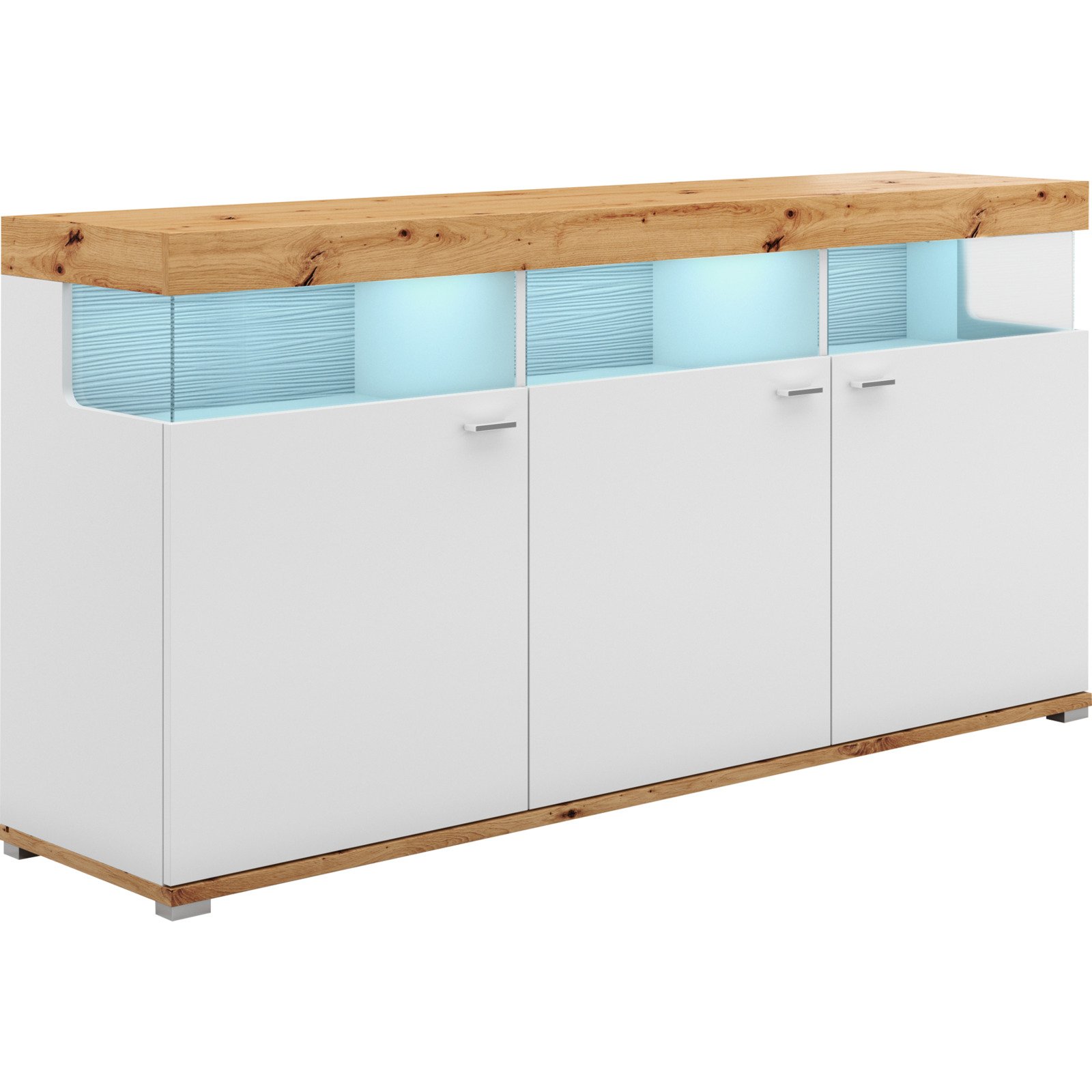 Sideboard Corso Melamin weiss Artisan 180 x 88 x 41 cm, inkl. LED