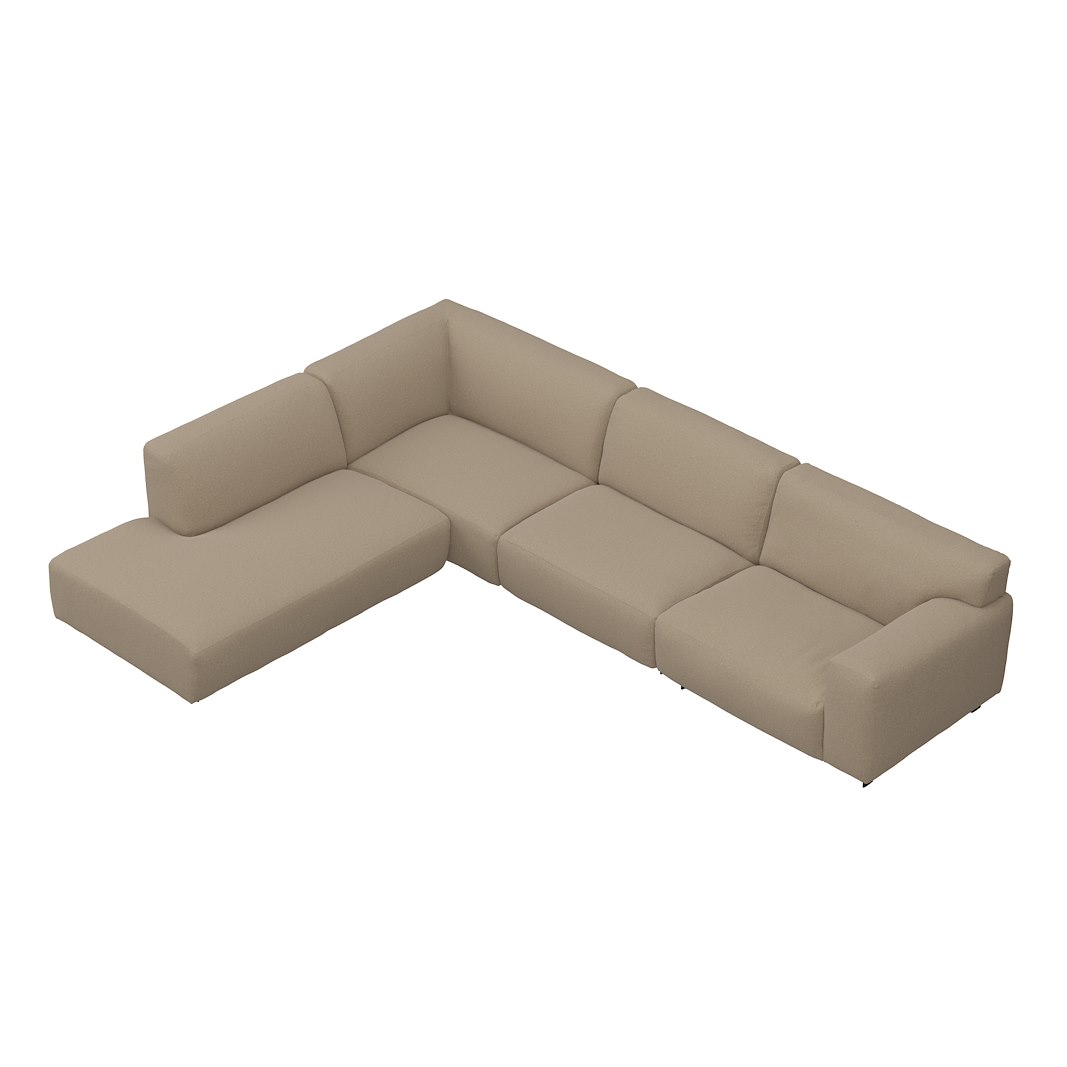 Vesta hjørnesofa 3-seter med åpen ende venstre, Big hjørnemodul, Tekstil Gianni Sand, standardsøm, sort metallben 10 cm, Comfort CM