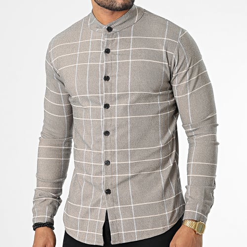 Chemise Manches Longues à Carreaux Marron