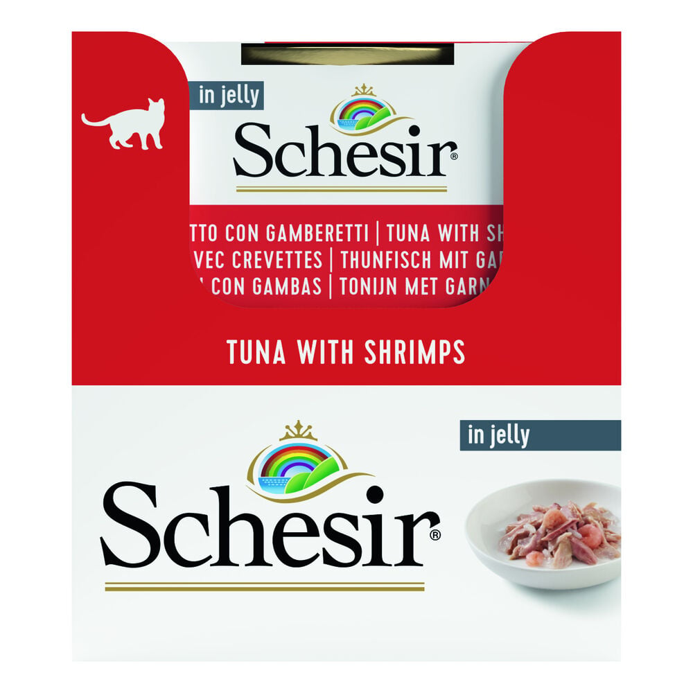 Schesir - Kattenvoer in Gelei - 85 Gram - garnaal, tonijn
