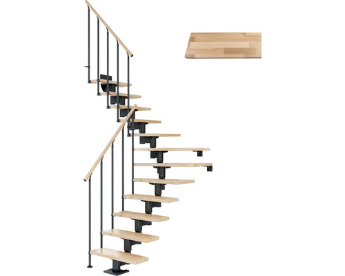 Pertura Chiron Antraciet Middentrap, Kwartslag, Linksonder/Rechtsonder 75 cm, Balustrade van gelijmd beukenhout, Gelakt, 11 Treden / 12 Stootborden