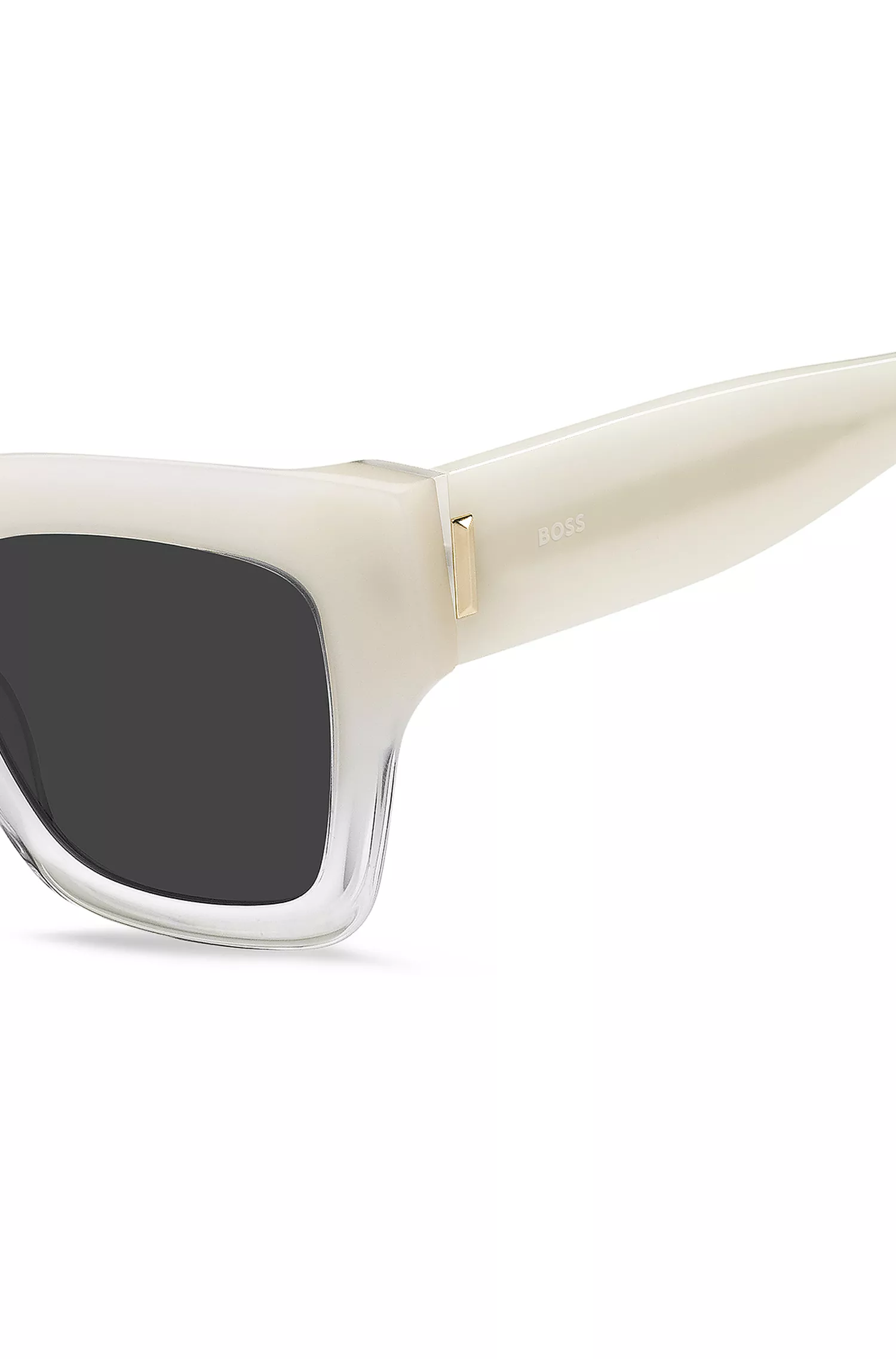 Óculos de sol BOSS em acetato preto opala com detalhes exclusivos.