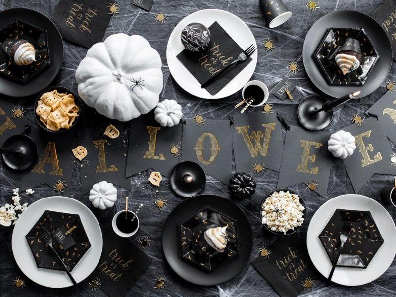 Partydeco Teller Trick or Treat 6 Stk., Schwarz/Gold Trick or Treat Halloween Pappteller