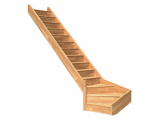 Pertura Elenie beukenhouten trapboom, onbehandeld, zonder stootborden, kwartslag, linksonder, 83,5 cm, 16 treden / 17 stootborden, zonder leuning