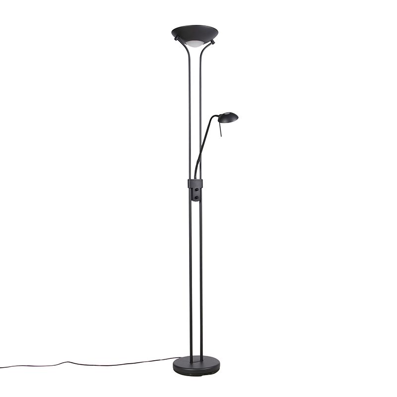 Vloerlamp zwart met leeslamp incl. LED en dimmer - Diva 2