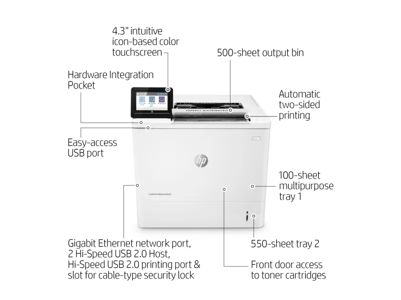 HP LaserJet Enterprise M612dn - Printer - S/H - Duplex - laser - A4/Legal - 1200 x 1200 dpi - op til 71 spm - kapacitet: 650 ark - USB 2.0, Gigabit LAN, USB 2.0 vært