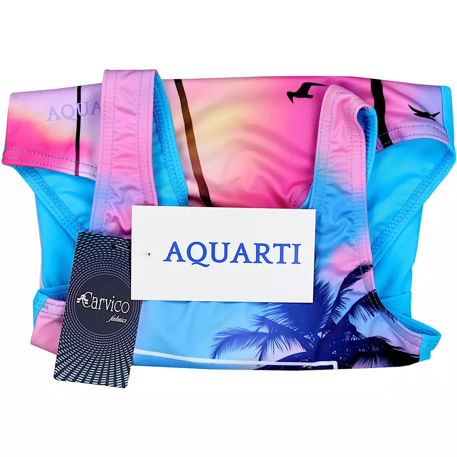 Aquarti Mädchen Badeanzug mit Ringerrücken Print blau Modell 1