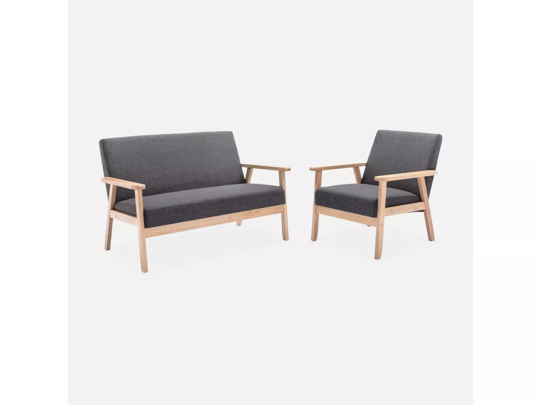 Banquette canapé en bois et tissu gris foncé. Isak. L 114 x P 69.5 x H 73cm
