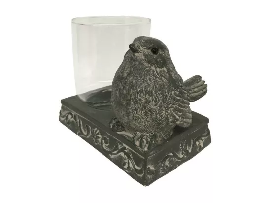 Bougeoir oiseau en résine anthracite et verre 12 x 8 x 10 cm