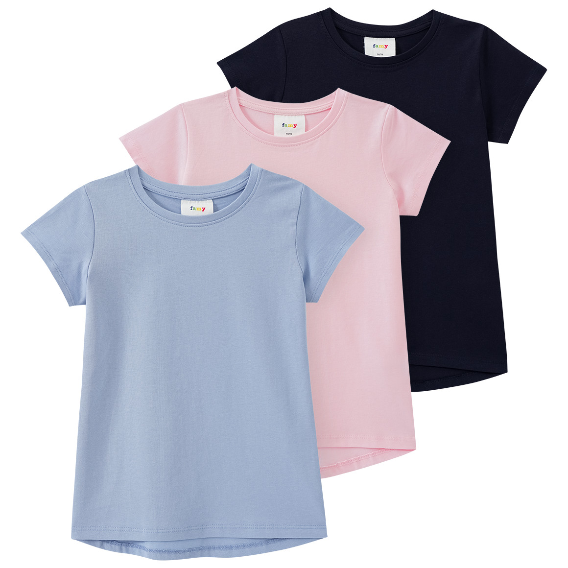 Famy 3 Mädchen T-Shirts im Basic-Look dunkelblau / hellblau / hellrosa