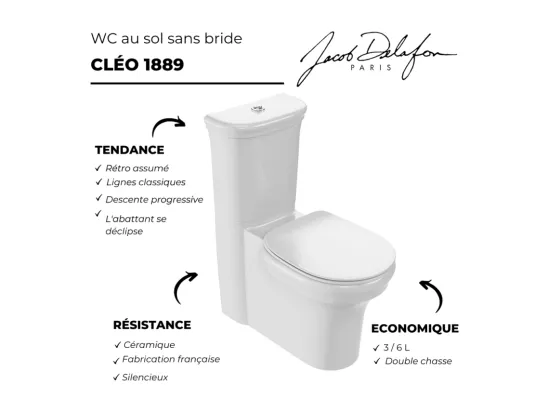 Pack WC au sol sans bride JACOB DELAFON Cléo 1889 + réservoir + abattant