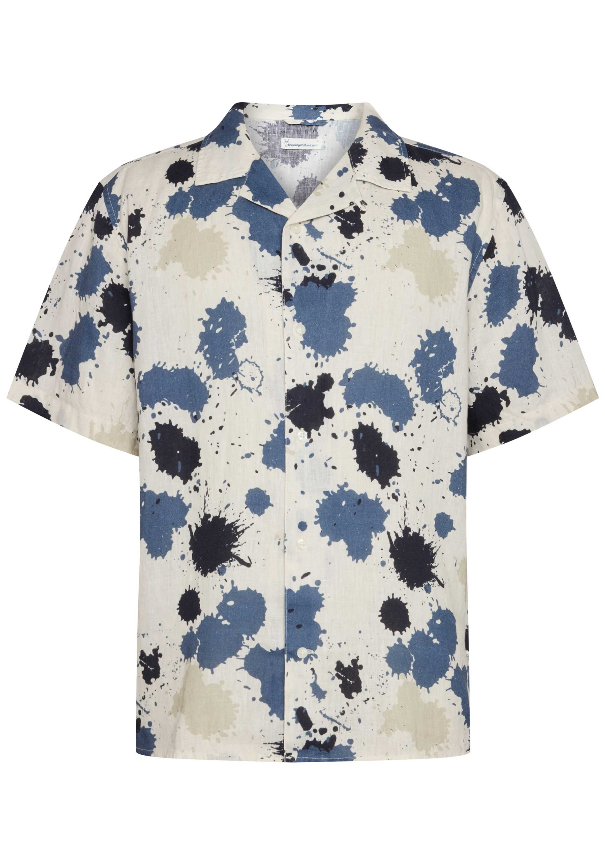 Knowledge Cotton Apparel Leinenhemd Box Fit Water is Life Blue