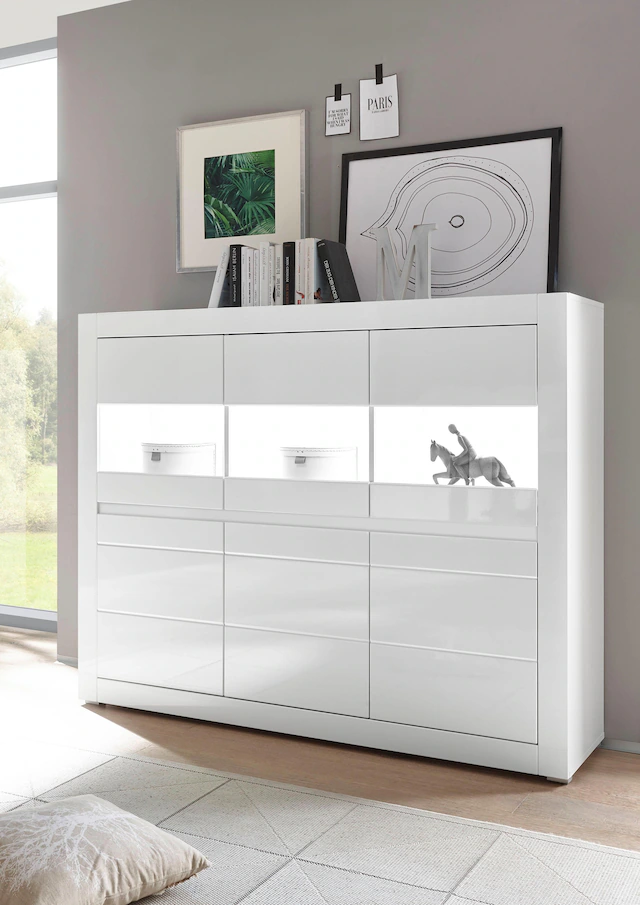 INOSIGN Highboard »Carat« Breite 164 cm, Blende in weiss und betonfarben im Lieferumfang