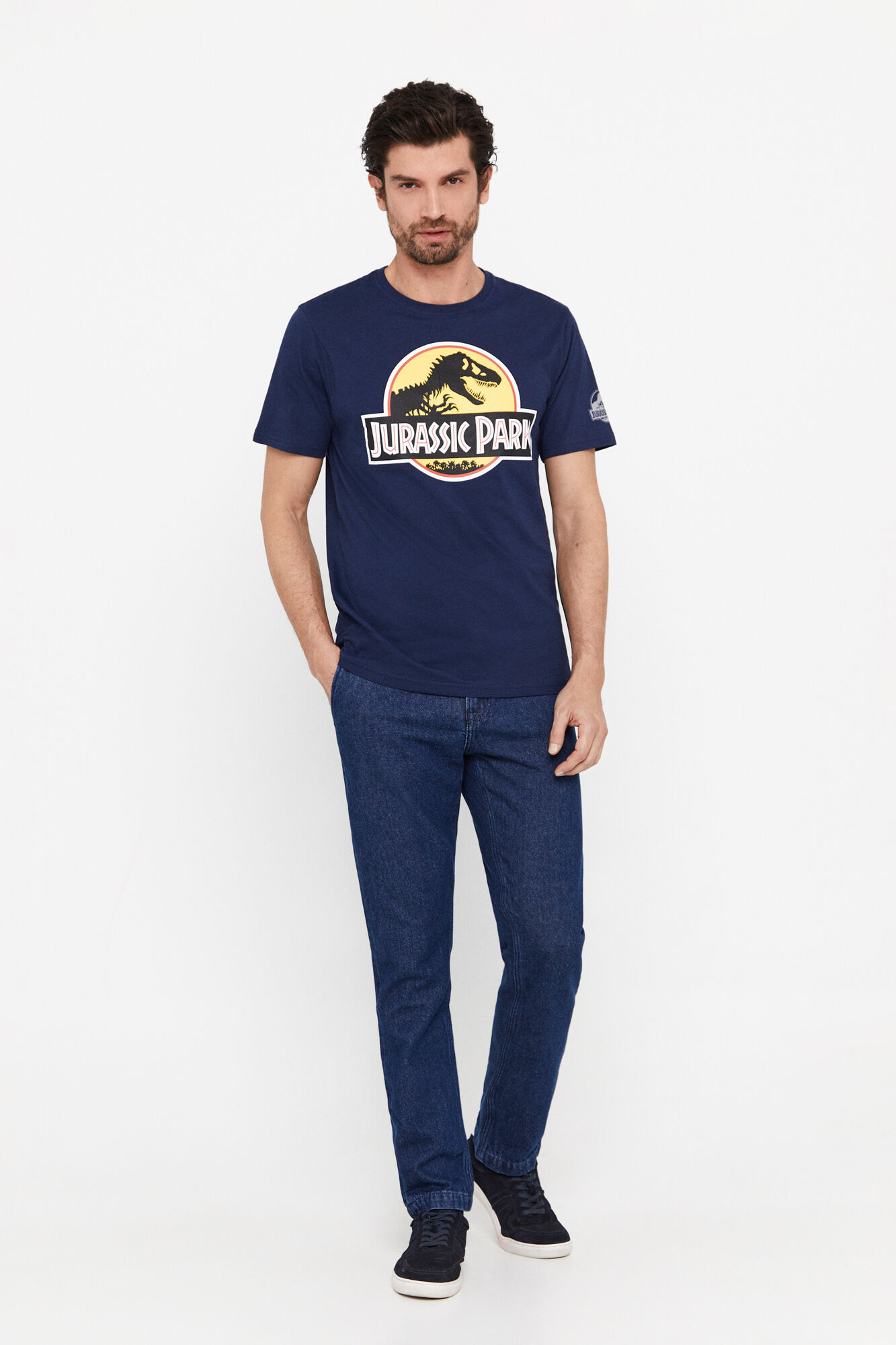 Camiseta com estampa do Jurassic Park - Azul Marinho