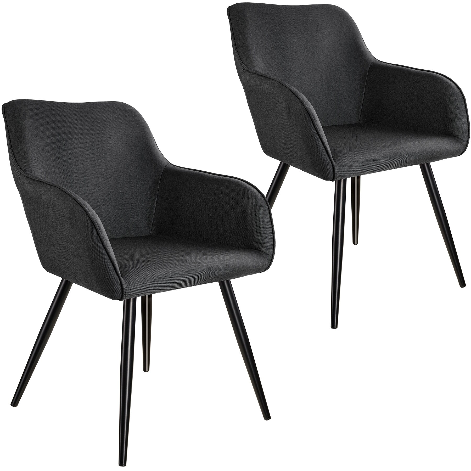 tectake® 2er Set Esszimmerstuhl, gepolstert, in Leinenoptik, schwarze Stahlbeine, 58 x 62 x 82 cm