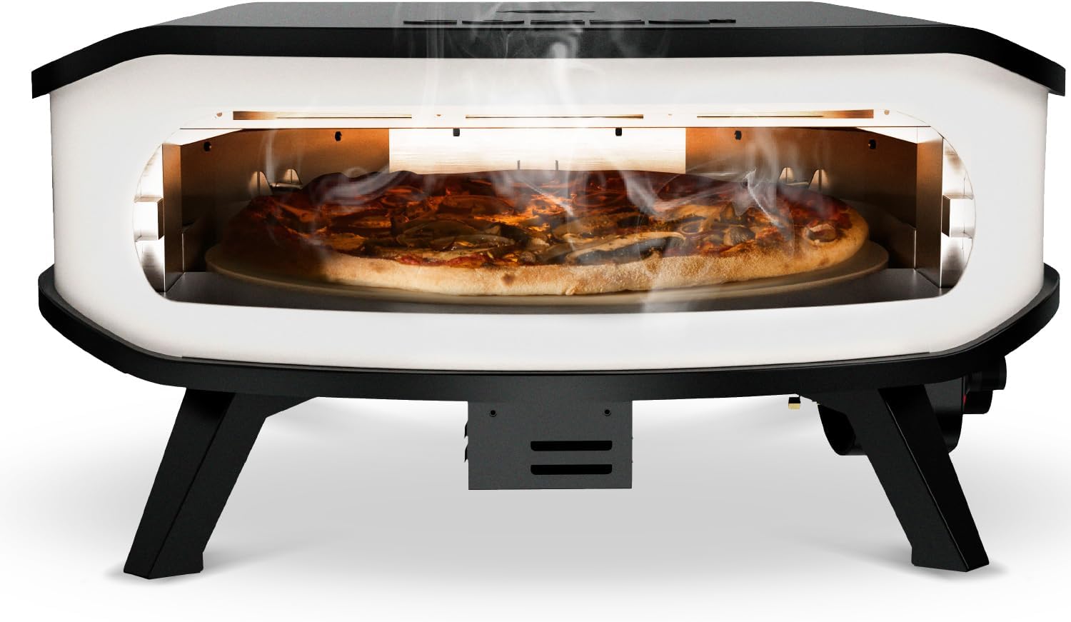 cozze® 17' Pizzaofen mit rotierendem Pizzastein | LED & Tür | 6,0 kW Gasofen 50 mbar | inkl. Regler & 1,1 m Gasschlauch | Ø42,5 cm Stein | Outdoor Pizzaofen | Perfekt für knusprige Pizzen