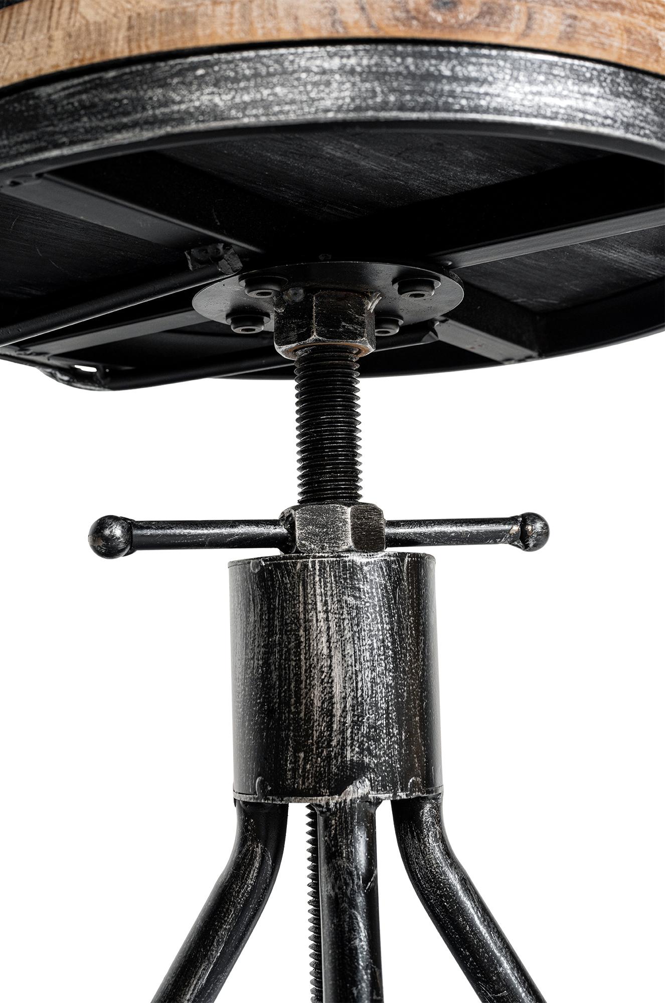 CLP Barhocker Hanam im Industrial-Look I Höhenverstellbarer Barhocker mit Holzsitz und Rückenlehne I Metallhocker mit Fußablage