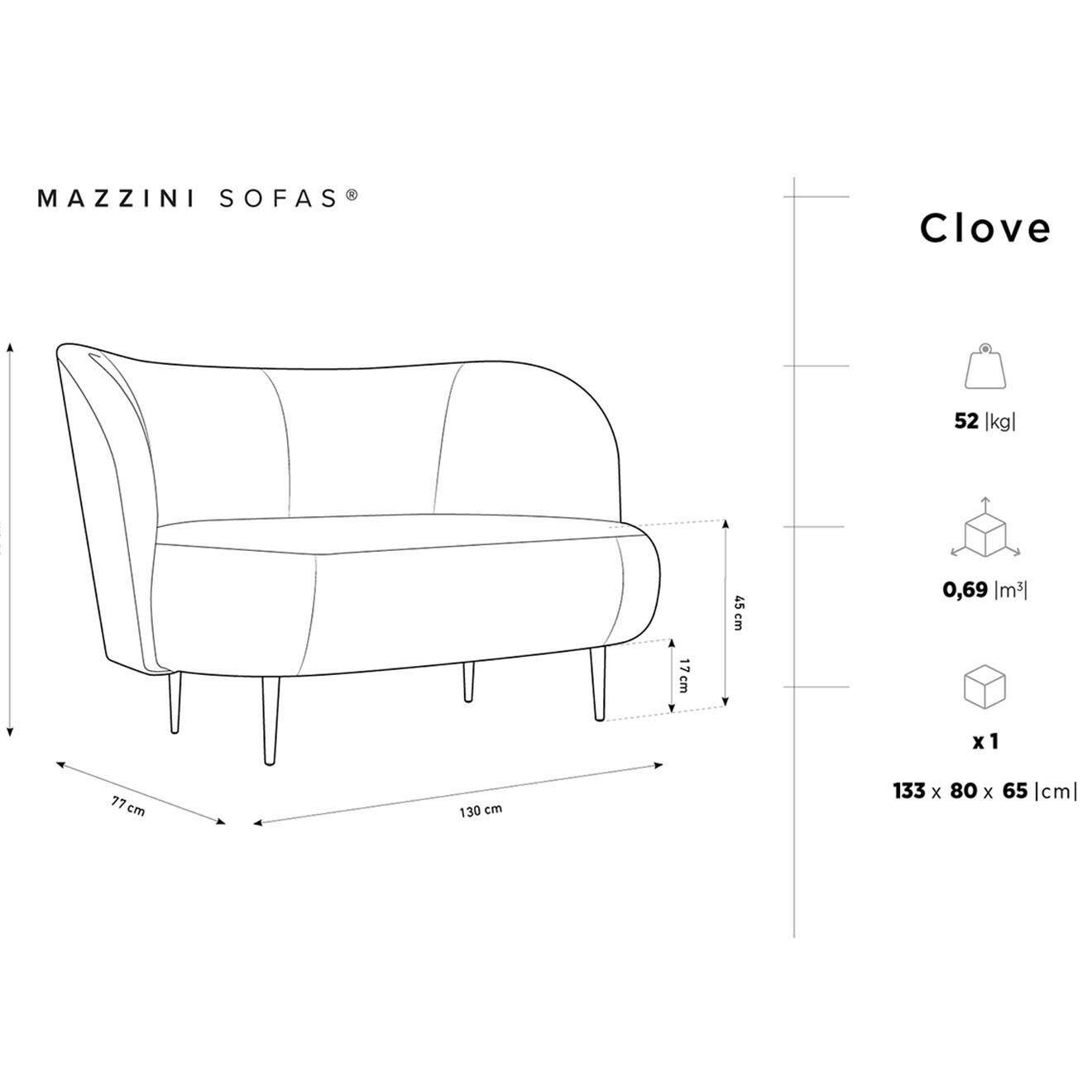Mazzini Sofas Canapé Clove 2 places Velours bouclé beige - 130x77x80 cm