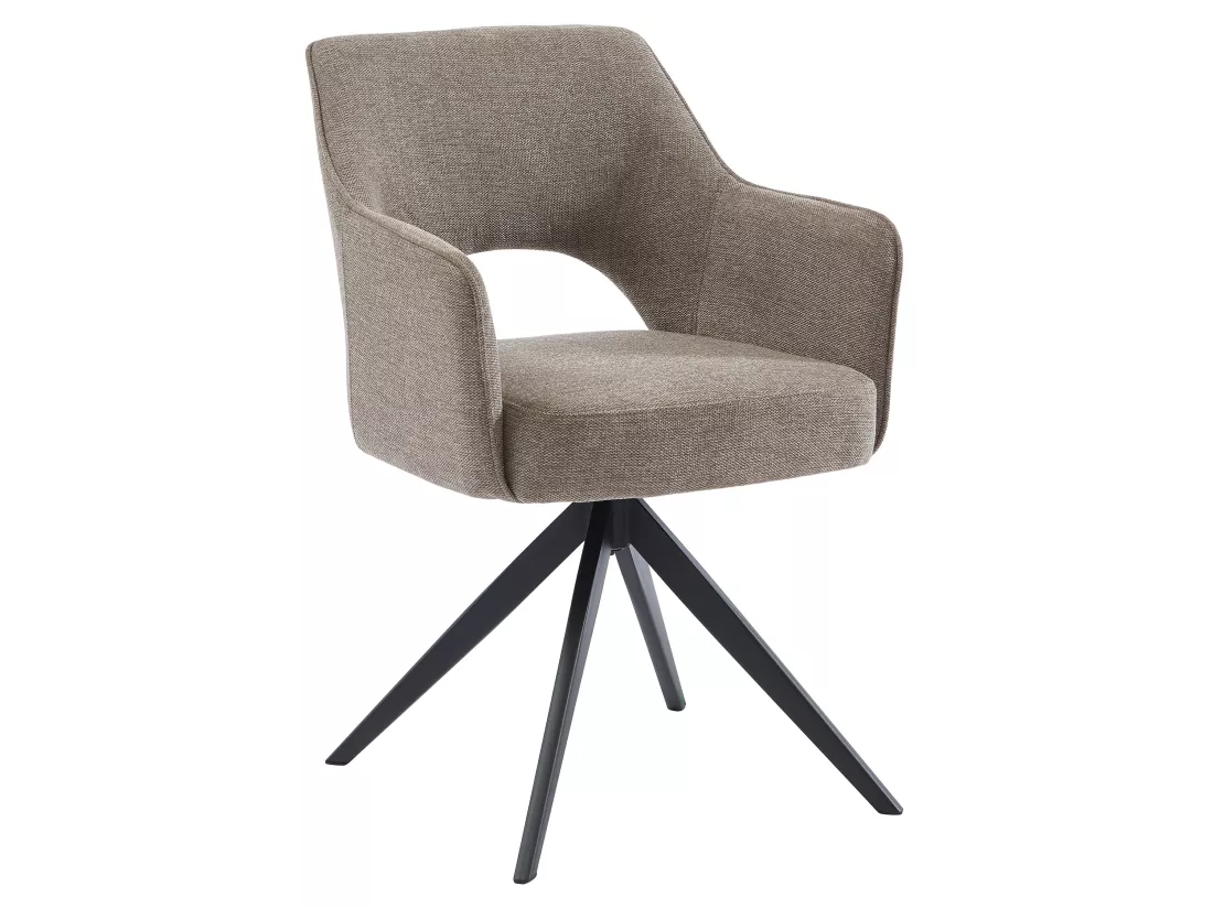 Lot de 2 chaises pivotantes avec accoudoirs en tissu et métal - Taupe - KONYA