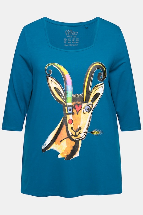 Shirt, Tiermotiv, A-Linie, Carree-Ausschnitt, 3/4-Arm