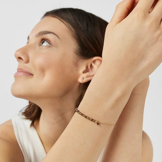 Pulseira Cool Joy Dourada com Quartzo Fumê e Rodolita
