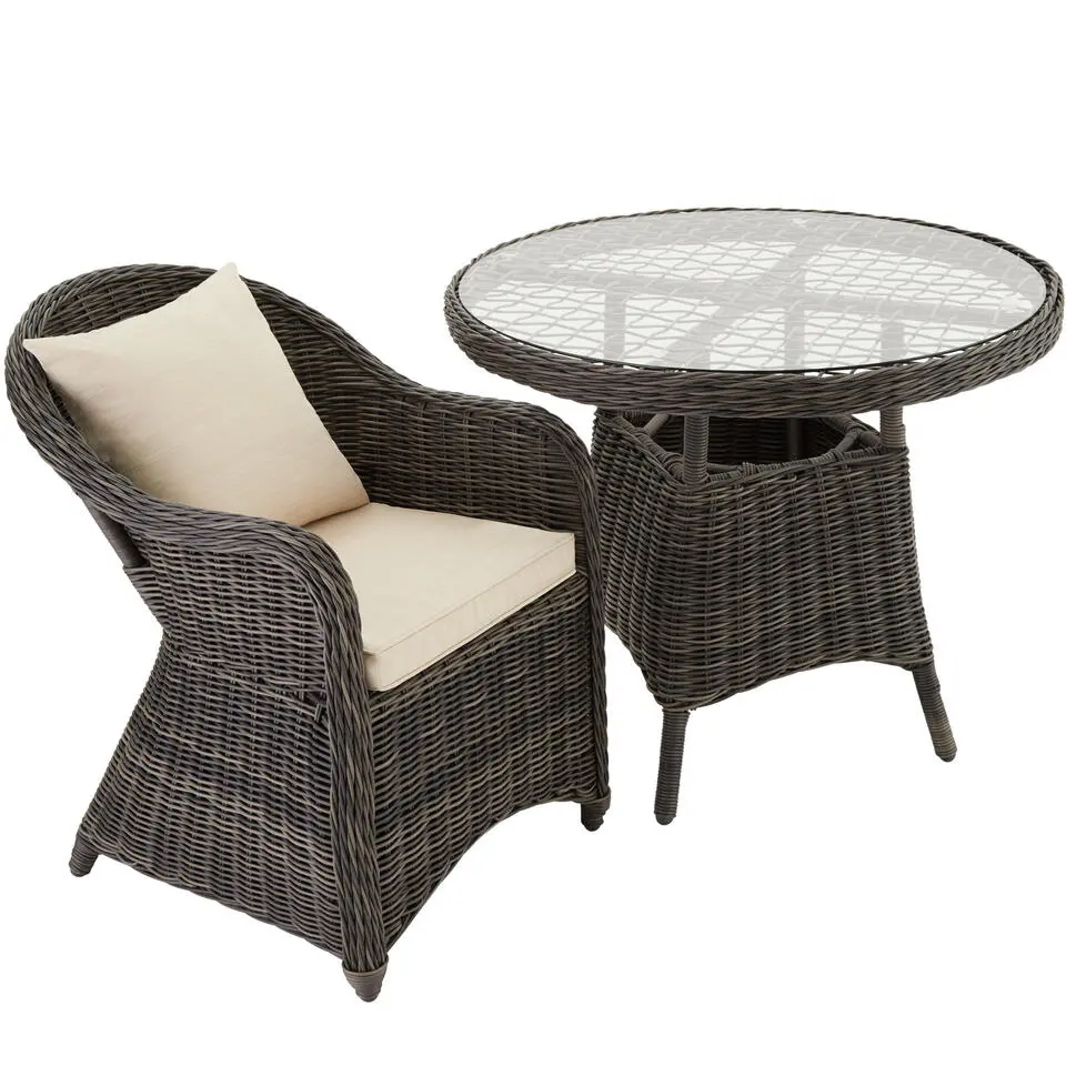 tectake® - 2 Luxe wicker stoelen - Fauteuils - zachte kussens - grijs - 403682